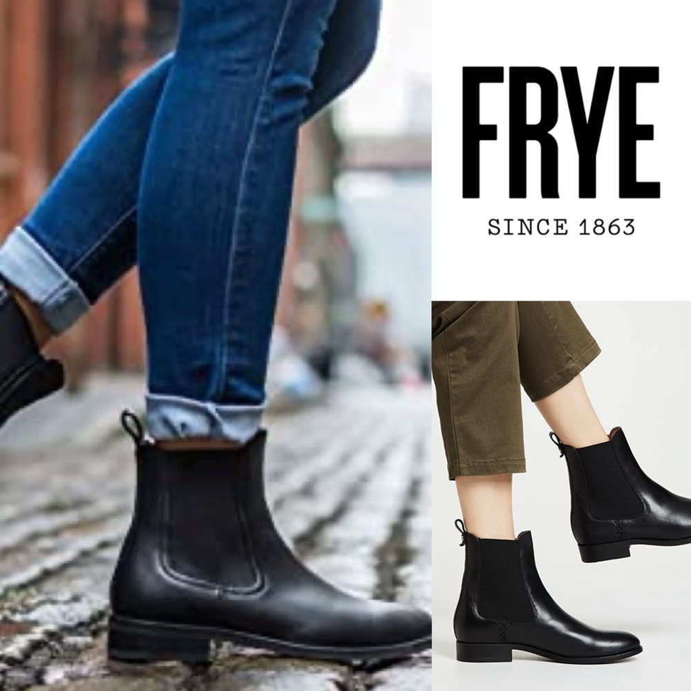 Frye MELISSA DOUBLE SOLE CHELSEA boots booties women size 9 smooth black leather
